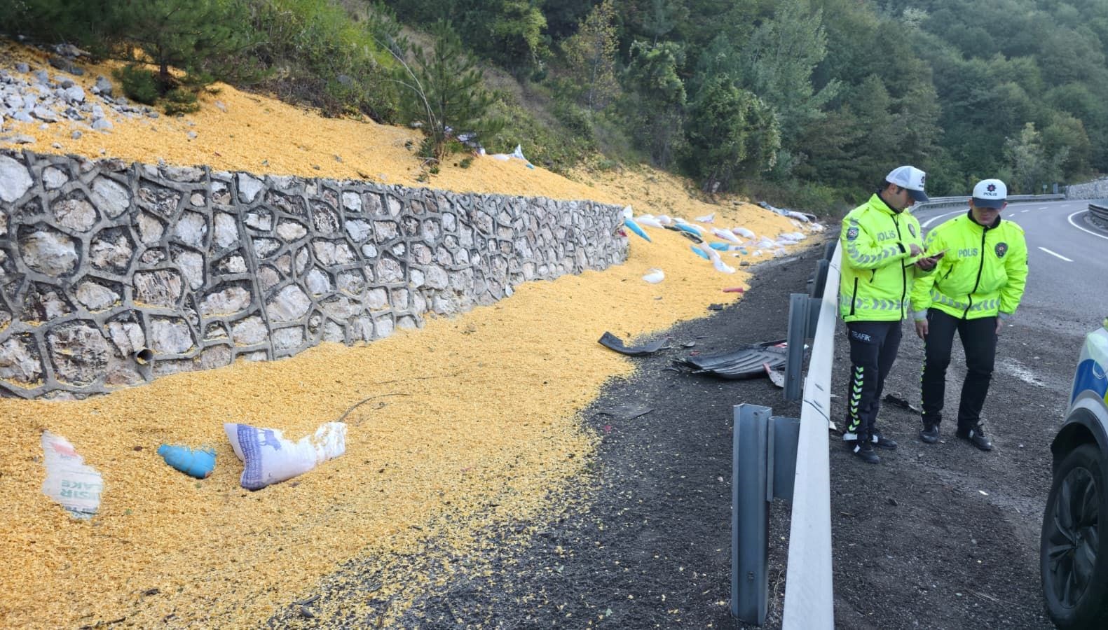 bursada hayvan yemi yuklu tir devrildi iki kisi agir yarali WtxdZ8kp