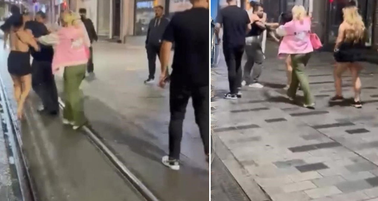 taksimde laf attin dayagi iki kadin bir erkegi evire cevire dovdu wDsW3dOC